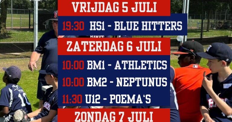 Thuiswedstrijden 5-7 juli